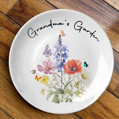 Personalized Grandma's Garden Family Birth Flower Bouquet Platter For Mom Grandma Mother's Day Gift