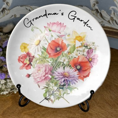 Personalized Grandma's Garden Birth Flower Bouquet Platter For Mom Grandma Mother's Day Gift