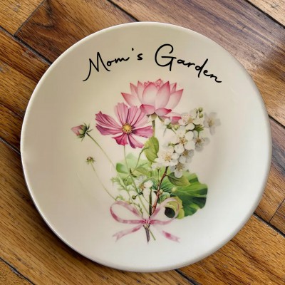 Personalized Mom's Garden Birth Flower Bouquet Platter For Mom Grandma Mother's Day Gift