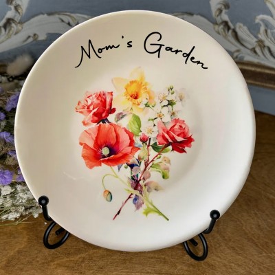 Personalized Mom's Garden Birth Flower Bouquet Platter For Mom Grandma Mother's Day Gift
