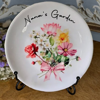 Personalized Nana's Garden Family Birth Flower Bouquet Platter For Mother's Day Gift