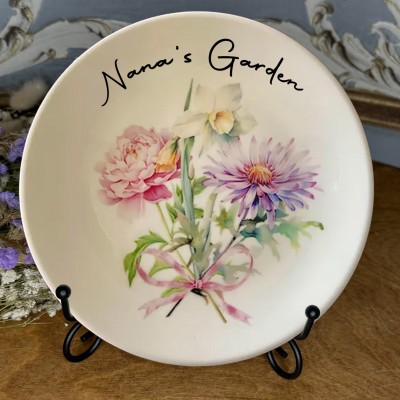 Personalized Nana's Garden Family Birth Flower Bouquet Platter For Mom Grandma Mother's Day Gift