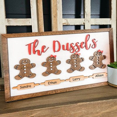 Personalized Christmas Gingerbread Family Wood Sign With Kids Name For Mom Grandma Gift
