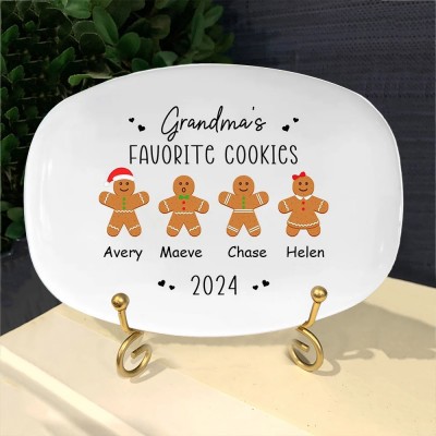 Grandma's Favorite Cookies Plate Personalized Gingerbread Christmas Platters Family Gift