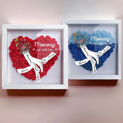 Custom Holding Hands Mom Flower Shadow Box with Kids Name For Mother's Day Gift