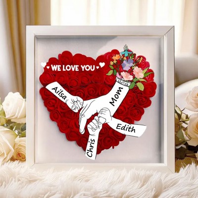 Custom Holding Hands Flower Shadow Box with Kids Name For Mom or Grandma Mother's Day Gift