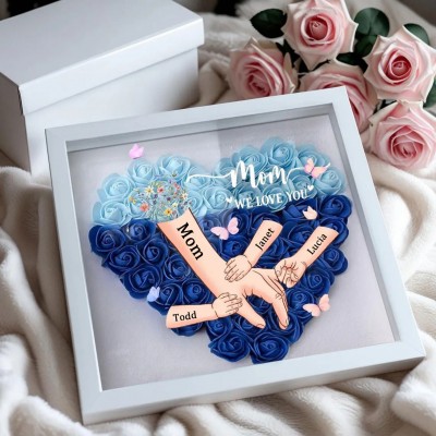 Custom Holding Hands Flower Shadow Box with Kids Name For Mom or Grandma Mother's Day Gift