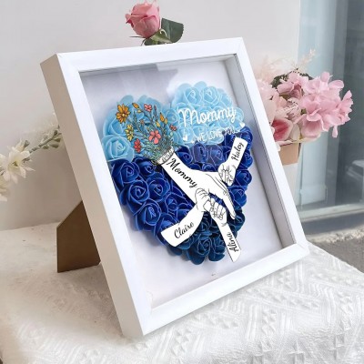 Custom Holding Hands Flower Shadow Box with Kids Name For Mom or Grandma Mother's Day Gift