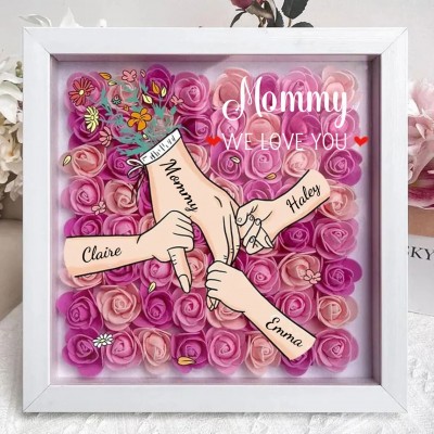 Custom Holding Hands Flower Shadow Box with Kids Name For Mom or Grandma Mother's Day Gift