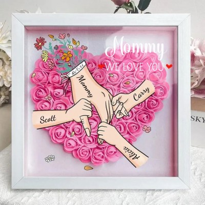 Custom Holding Hands Mom Flower Shadow Box with Kids Name For Mother's Day Gift