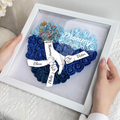 Custom Holding Hands Flower Shadow Box with Kids Name For Mom or Grandma Mother's Day Gift