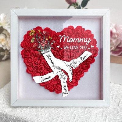 Custom Holding Hands Flower Shadow Box with Kids Name For Mom or Grandma Mother's Day Gift