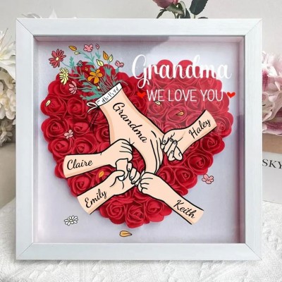 Custom Holding Hands Flower Shadow Box with Kids Name For Mom or Grandma Mother's Day Gift