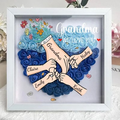 Custom Holding Hands Flower Shadow Box with Kids Name For Mom or Grandma Mother's Day Gift