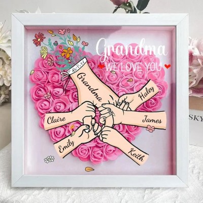 Custom Holding Hands Flower Shadow Box with Kids Name For Mom or Grandma Mother's Day Gift
