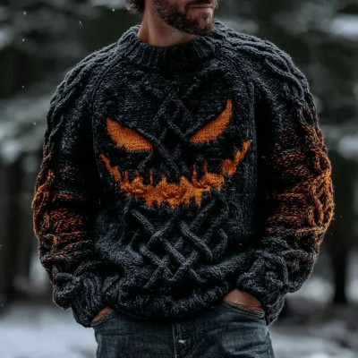 Halloween Spooky Face Knit Crew Sweater Spooky Season Fall Gift