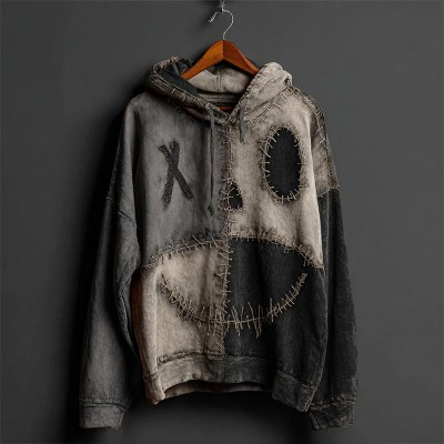 Halloween Contrast Colorblock Patchwork Spooky Face Hoodie Spooky Season Gift