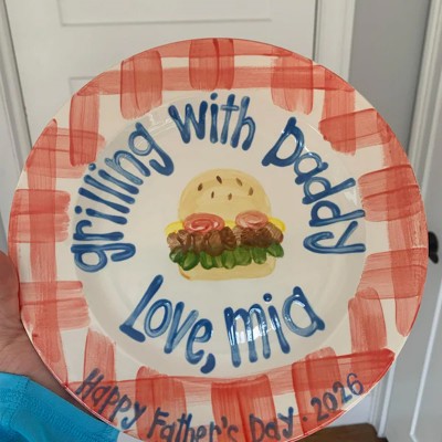 Custom Grilling with Daddy BBQ Plate From Kids Funny Gift For Fathers Day