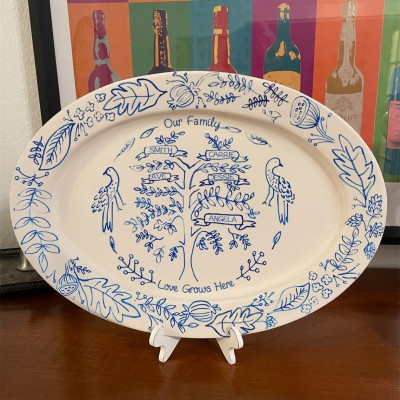 Personalized Family Tree Plate With Kids Name For Mom Grandma Gift