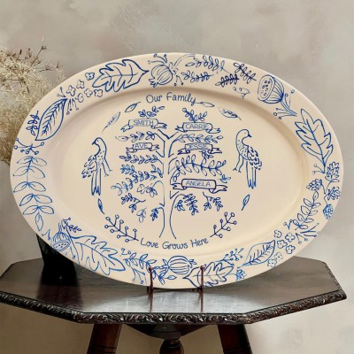 Personalized Family Tree Plate With Kids Name For Mom Grandma Gift