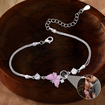 Personalized Butterfly Projection Bracelet With Photo Inside For Couple Valentine's Day Gifts