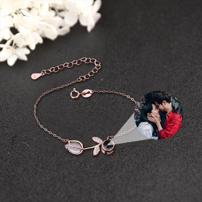 Personalized Tulip Photo Projection Bracelet With Picture Inside For Couple Valentine's Day Gifts