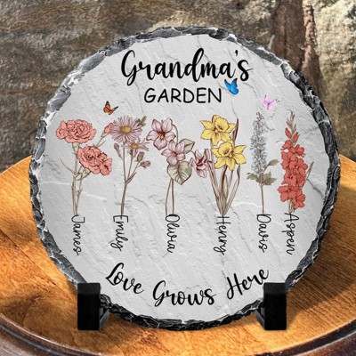 Personalized Grandma's Garden Stone With Grandchildren Birth Month Flower and Name For Mom Grandma Mother's Day Birthday Gift