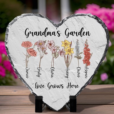 Personalized Grandma's Garden Stone With Grandchildren Birth Month Flower and Name For Mom Grandma Mother's Day Birthday Gift