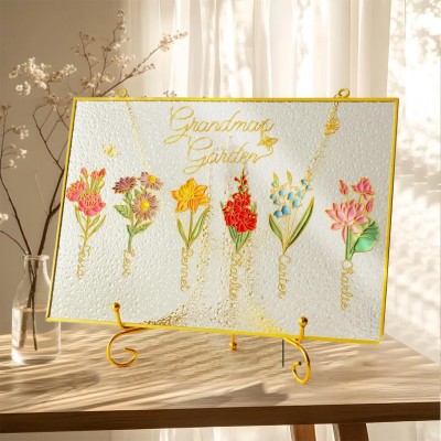 Grandma's Garden Suncatcher Personalized Birth Flower Stained Glass Window Hanging For Mother's Day Gift