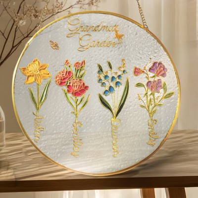 Grandma's Garden Suncatcher Personalized Birth Flower Stained Glass Window Hanging For Mother's Day Gift