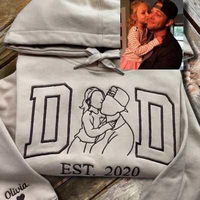 Custom Embroidered Dad Portrait Hoodie Sweatshirt With Kids Name On Sleeve For Father's Day Gift