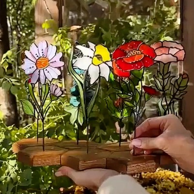 Personalized Birth Month Flower Garden Plant Stake For Mom or Grandma Gift