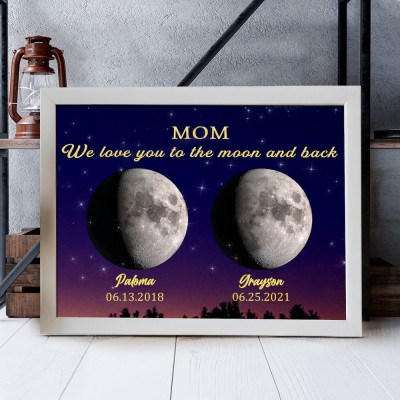 Custom Moon Phase Frame With Kids Names For Christmas Gift Mom We Love You to The Moon and Back