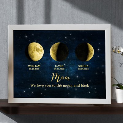 Custom Moon Phase Frame With Kids Names For Mom Grandma Christmas Gift Love You To The Moon and Back