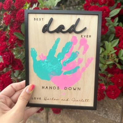 Personalized Best Dad Ever DIY Handprint Hands Down Frame For Father's Day Gift