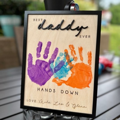 Personalized Best Dad Ever DIY Handprint Hands Down Frame For Father's Day Gift