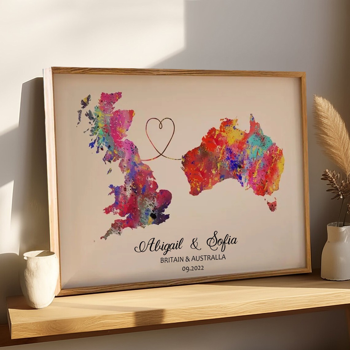 Personalised Two Countries Location Map Wooden Sign Gift For Valentine's Day Wedding Anniversary Birthday