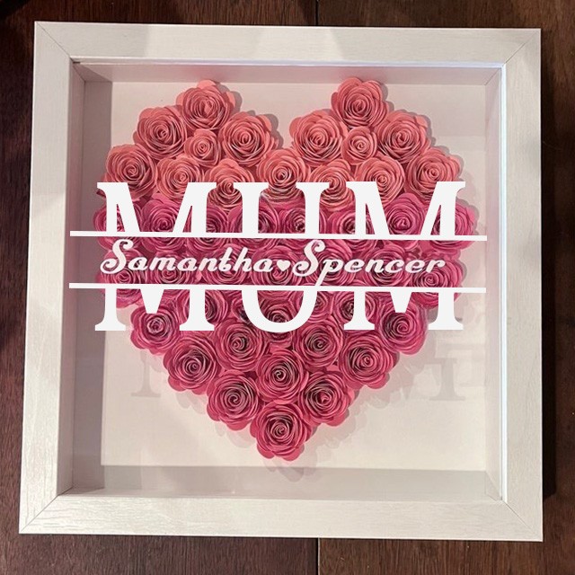 Custom Mum Flower Shadow Box with Kids Names For Mother's Day Gift