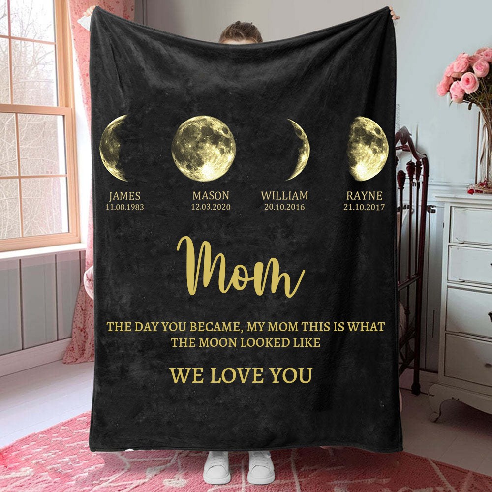 Personalised Mum Moon Phase Blanket For Mother's Day Gift