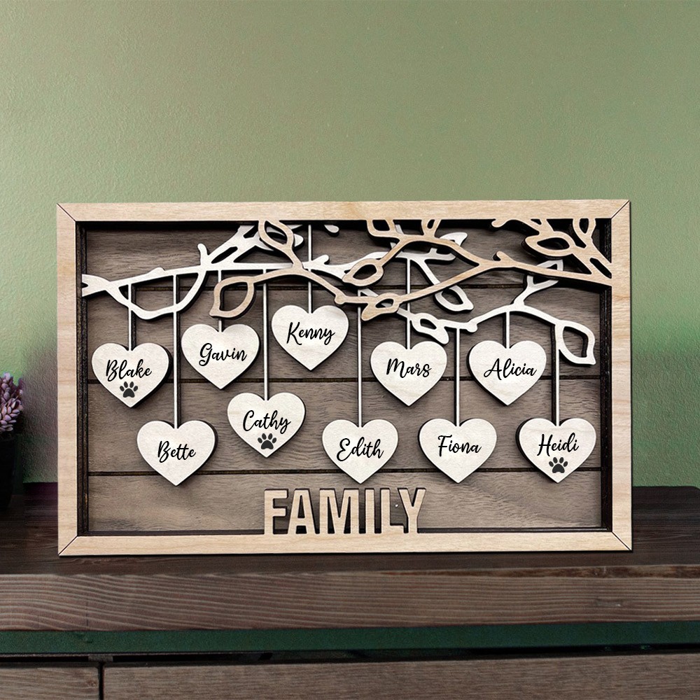 Custom Family Tree Wood Sign with Kids Name For Christmas Family Gift