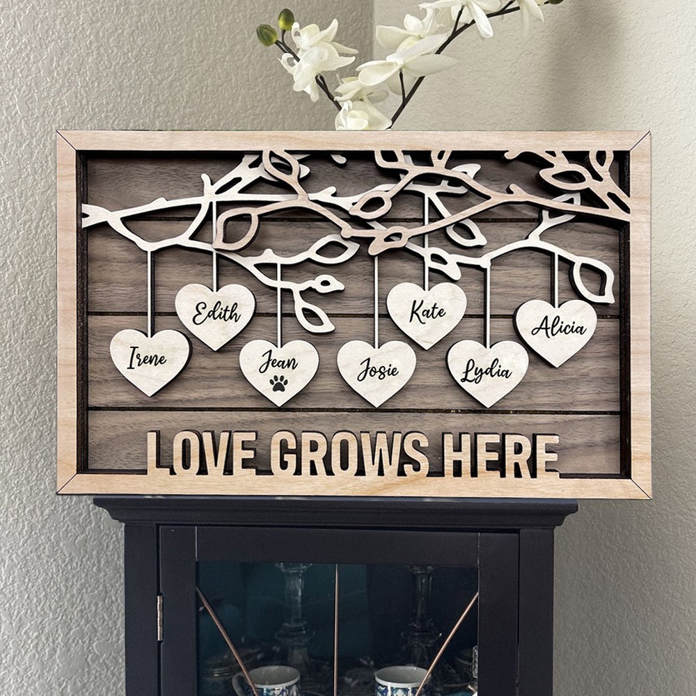 Custom Family Tree Wood Sign with Kids Name For Christmas Family Gift