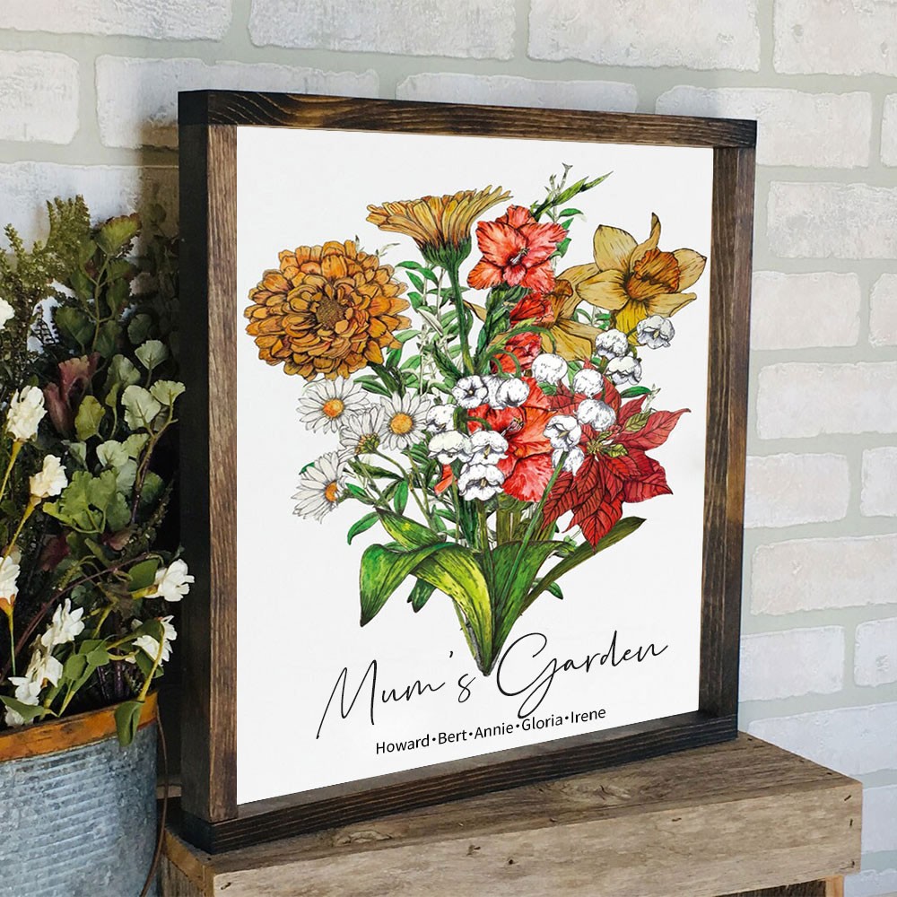 Custom Mum's Garden Birth Flower Frame with Kids Names For Christmas Gift Ideas