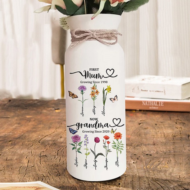 Custom Grandma's Garden Birth Flower Vase with Kids Names For Grandma Mum Anniversary Gift