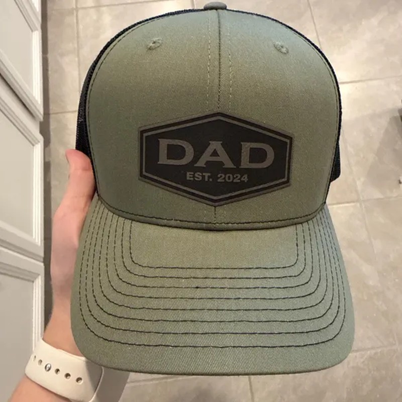 Custom Dad Leather Patch Trucker Hat For Him Father's Day Birthday Gift