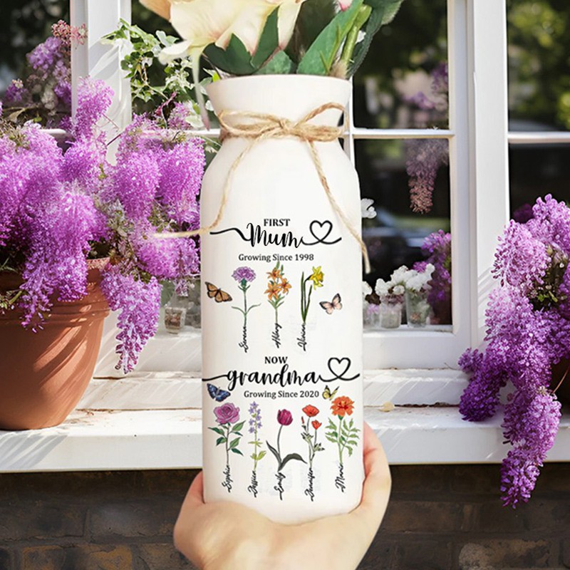 Custom Grandma's Garden Birth Flower Vase with Kids Names For Grandma Mum Anniversary Gift
