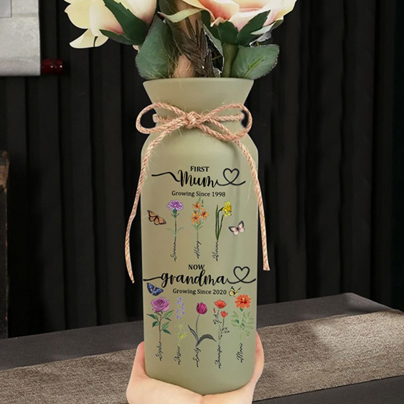 Custom Grandma's Garden Birth Flower Vase with Kids Names For Grandma Mum Anniversary Gift