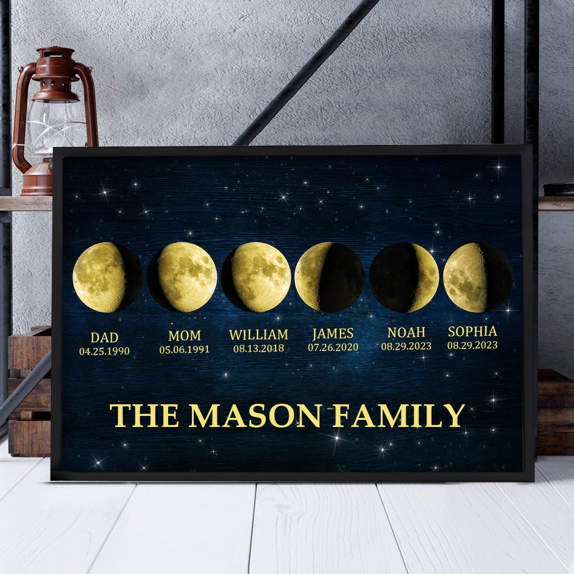 Custom Moon Phase Frame With Kids Names For Christmas Family Gift
