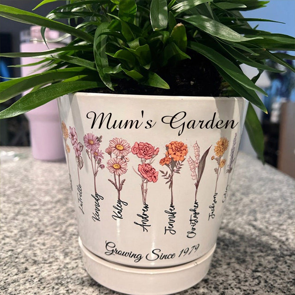 Personalised Mum's Garden Birth Flower Pot with Kids Name For Family Mum Grandma Gift