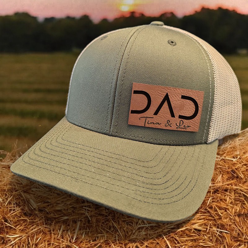 Custom DAD Leather Patch Cap With Kids Name For Father's Day Birthday Gift