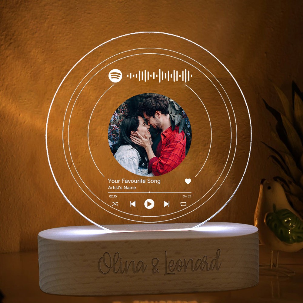 Personalised Vinyl Record Music Plaue Spotify Night Light Valentine's Day Gift For Girlfriend Boyfriend